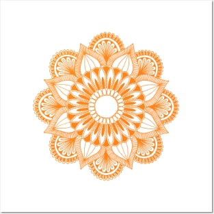 Flower Mandala (orange on white) Posters and Art